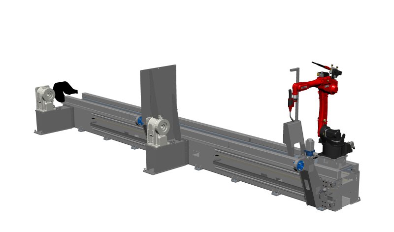 Een van de lasrobots van Creative Production. De Panasonic E-frame